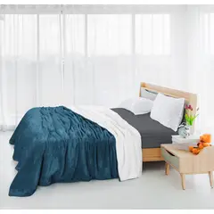 GENERICO - COLCHA DE PIEL DE ANGEL CON CARNERO INVIERNO ACERO