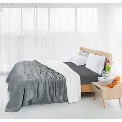 GENERICO - COLCHA DE PIEL DE ANGEL CON CARNERO INVIERNO GRIS