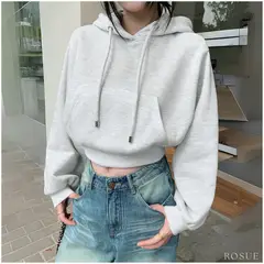 ROSUE - Polera con Capucha Crop de Franela Mujer