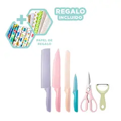 GENERICO - Set de 6 Cuchillo Utiles Multicolor Y+Papel de Regalo