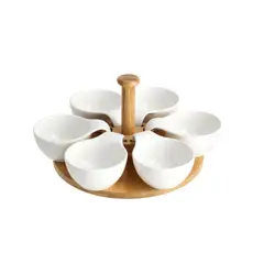 GENERICO - Bandeja Giratoria con 6 Recipientes en Blanco y Madera