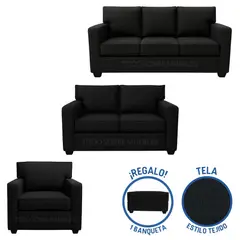 GENERICO - Juego De Sala Reims 3-2-1 Negro + Banqueta de Regalo