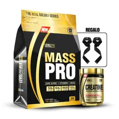 LEVEL PRO - Proteína Mass Pro 10 lb Chocolate+Creatina 250Gr+Straps