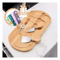 GENERICO - Pack6 Tabla de Servir y Accesorios Madera Y+Papel de Regalo