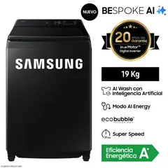 SAMSUNG - Lavadora AI Wash EcoBubble 19kg WA80F19S8BPE con WiFi - NEGRO