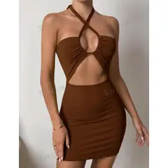 GENERICO - SHEIN Vestido ajustado de cuello halter de espalda abierta