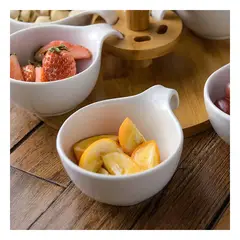 GENERICO - Pack4 Plato para 6 Platos de Salsas Blanco y Madera