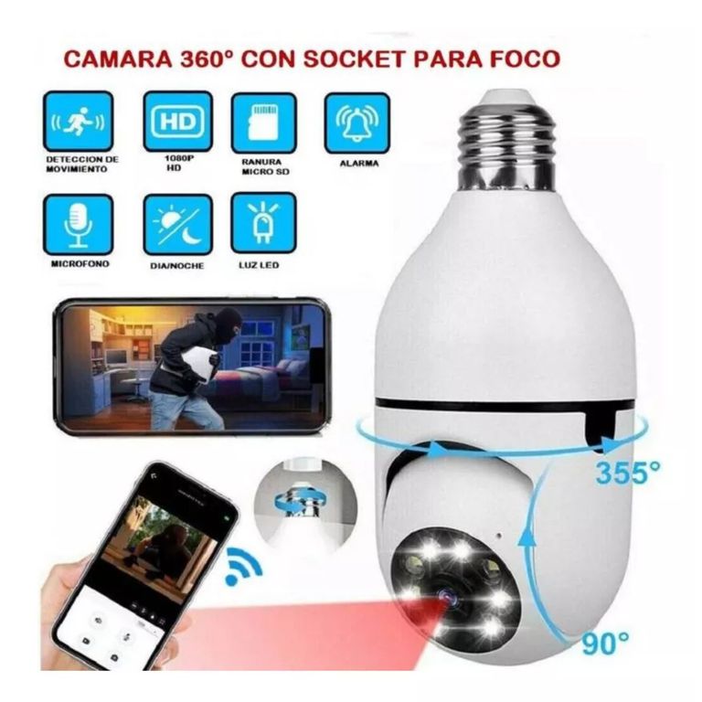 Foco Cámara Espía 360° Visión Total Seguridad Inteligente Instalación Simplificada