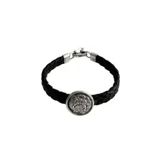 JOYERIA D'PILMER - PULSERA DE CUERO CON DIJE ESCUDO PLATA LEY 950