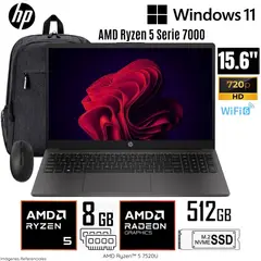 HP - Laptop 255 G10 AMD Ryzen 5-7520U 8GB RAM 512GB SSD 15.6" HD + Mochila y Mouse - A12HBLT