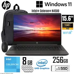 HP - Laptop 250 G9 Intel Celeron N4500 8GB RAM 256GB SSD 15.6" HD + Mochila y Mouse - A12FJLA