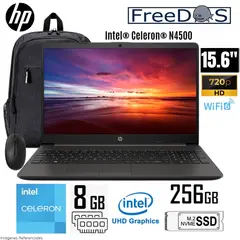 HP - Laptop 250 G9 Intel Celeron N4500 8GB RAM 256GB SSD 15.6" HD Free Dos Mochila y Mouse - A12FJLA