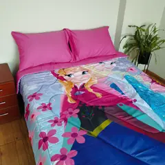 GENERICO - EDREDON 1.5 PLAZA PRINCESAS FROZEN + FUNDAS DE ALMOHADA PROMO