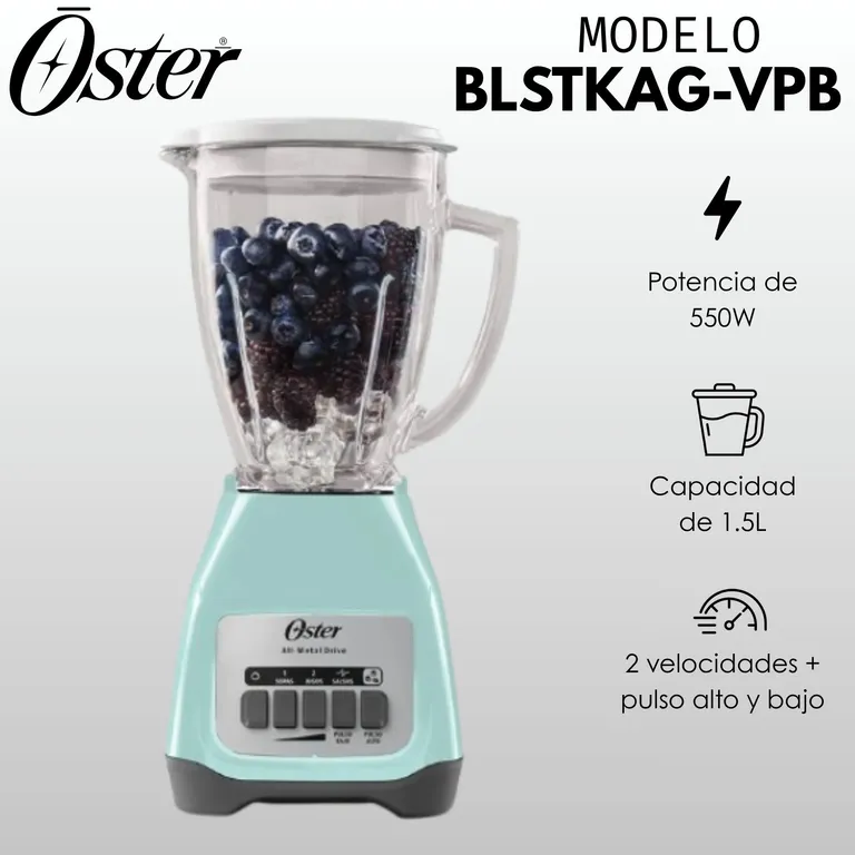 Licuadora Oster® 2 velocidades más pulso y vaso de vidrio BLSTKAGVPB