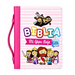 GENERICO - Biblia para Niñas Mi Gran Viaje Compacta con Cierre RV1960 Imitación Piel Rosa con Asa de Mano