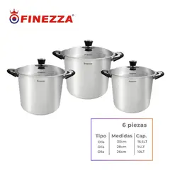 FINEZZA - OLLAS DE ACERO INOXIDABLE 6 PIEZAS