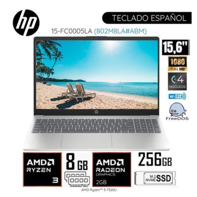Laptop 15-FC0005LA AMD Ryzen 3-7320U 8GB RAM 256GB SSD 156 FHD Natural Silver Free Dos