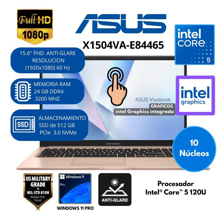 Laptop Vivobook Intel Core 5 (X1504VA-E84465) RAM 24 GB SSD 512 GB 15.6" FHD Windows 11 PRO