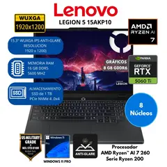 LENOVO - Laptop AMD Ryzen AI 7 (LEGION 5 15AKP10) RAM 16 GB SSD 1 TB 15.3" WUXGA IPS Windows 11
