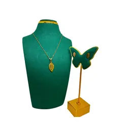 GENERICO - Pack Acero Collar con dije y Aretes - Hoja Arbol Dorado