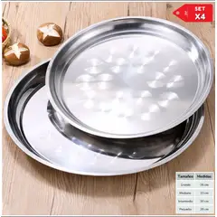 GENERICO - Set x4 Bandejas azafates de acero inoxidable 28, 30, 33 y 36 cm