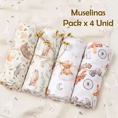 GENERICO - Manta Muselina para Bebé Algodón y Bambú Pack x 4 Unidades