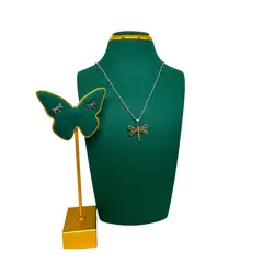 GENERICO - Pack Acero Collar con dije y Aretes - Mariposa Diseño Plateado