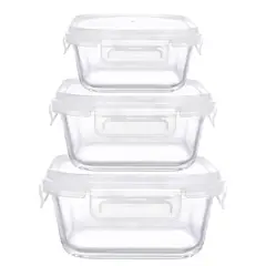 PENTHA - Taper de Vidrio Hermético Cuadrado Set de 3 Unidades