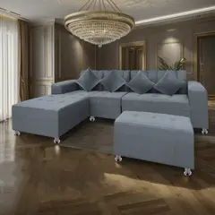 MOVENDA - Sofá Seccional Bremen 4 Cuerpos con Puff Plomo