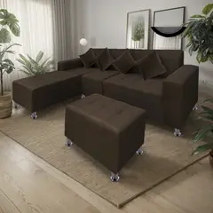 MOVENDA - Sofá Seccional Bremen 4 Cuerpos con Puff Marron