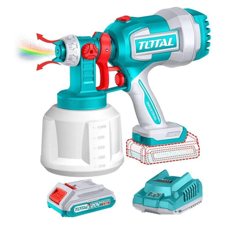 Pistola para pintar inalámbrica de 1000ml 20v + batería + cargador Total