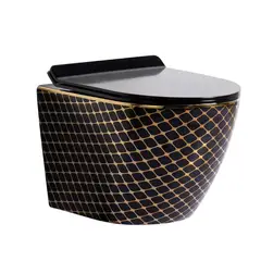 GENERICO - INODORO SUSPENDIDO NEGRO CON DORADO