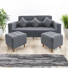 MOVENDA - Sofá Bonn 3 Cuerpos con 2 Puffs Plomo