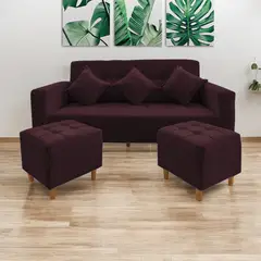 MOVENDA - Sofá Bonn 3 Cuerpos con 2 Puffs Vino