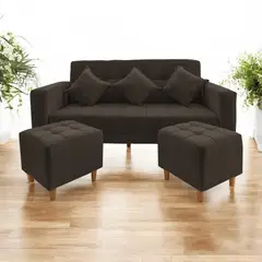 MOVENDA - Sofá Bonn 3 Cuerpos con 2 Puffs Marron