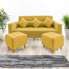 MOVENDA - Sofá Bonn 3 Cuerpos con 2 Puffs Amarillo