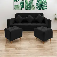 MOVENDA - Sofá Bonn 3 Cuerpos con 2 Puffs Negro
