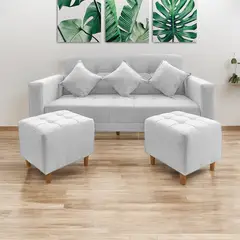 MOVENDA - Sofá Bonn 3 Cuerpos con 2 Puffs Blanco