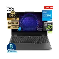 LENOVO - LAPTOP GAMER LOQ 156 14HHZ i5 12450HX 24GB 512GB SSD 6GB RTX 3050 W11 PRO