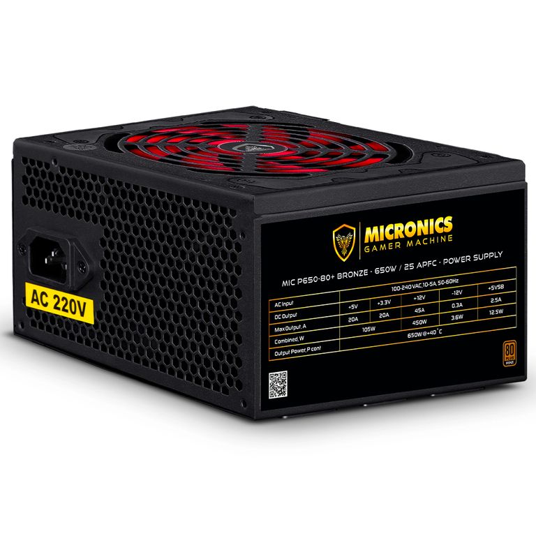 Fuente De Poder Gamer 650w 80 Plus Bronze Mic P80b Negro