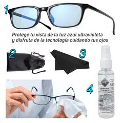 GENERICO - Kit Lentes para computadora filtro azul + Liquido Limpiador Paño Bolso