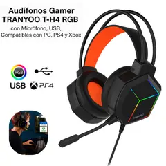 TRANYOO - Audífonos Gamer RGB con Micrófono USB Compatibles con PC PS4 y Xbox