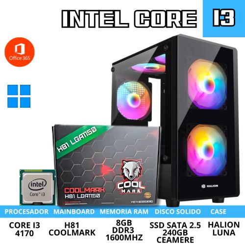 COMPUTADORA DE ESCRITORIO CORE I3 8GB RAM SSD 256GB CASE HALION LUNA