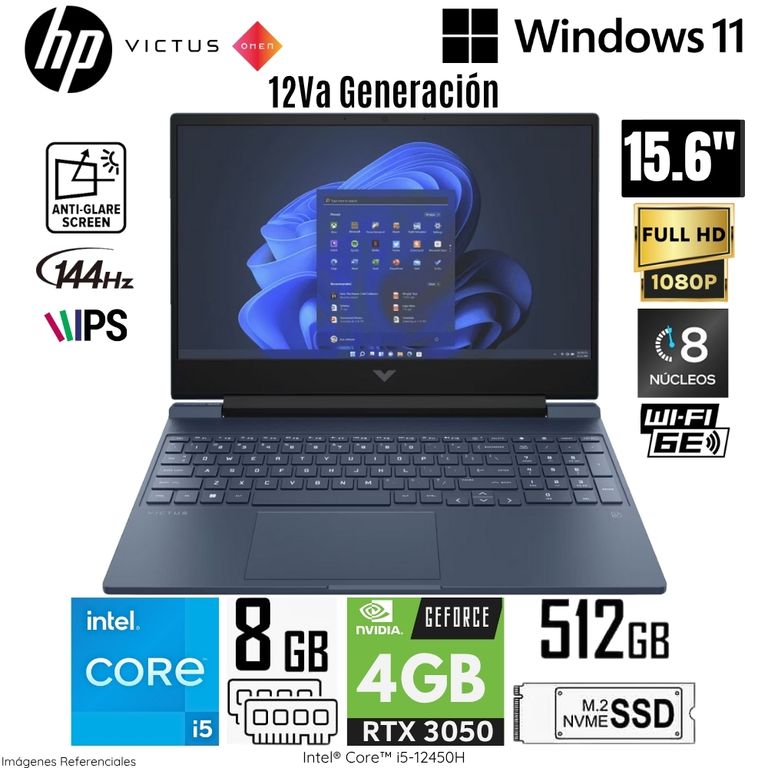 Laptop Victus 15-FA0021LA Intel Core i5-12450H 8GB RAM 512GB SSD RTX 3050-4GB 15.6" FHD IPS