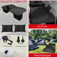 GENERICO - COLCHÓN CAMA INFLABLE ALMOHADAS INFLADOR VIAJES CAMPING PORTÁTIL NEGRO