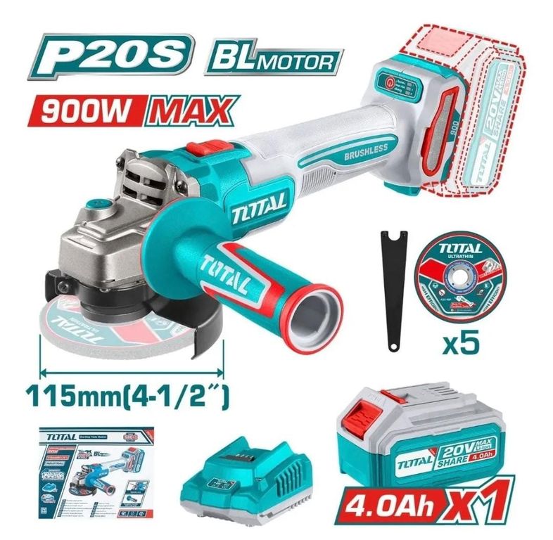 Amoladora inalámbrica TOTAL 4 1/2X 900W