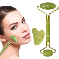 GENERICO - Rodillo de Jade Masajeador Facial y Piedra Gua Sha Pack x2