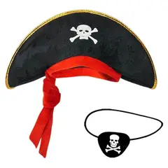 GENERICO - Gorro Pirata + Parche Ojo Importado Disfraz - Niños y Adultos