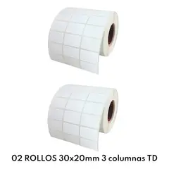 JPSYSTEMS - 2 Rollos de 6000 etiquetas adhesivas térmico directo 30x20mm