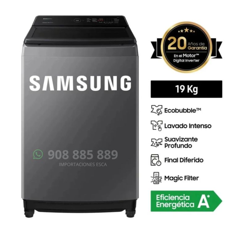 Lavadora Automatica 19 Kilos EcoBubble Carga Superior Gris WA19CG6441BD + 1 año de Garantia